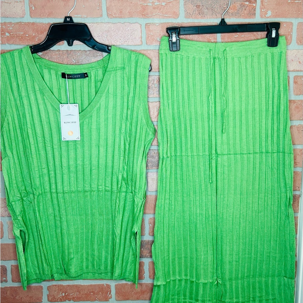 Vince Lime Green Women's Knit Pencil Skirt Set
